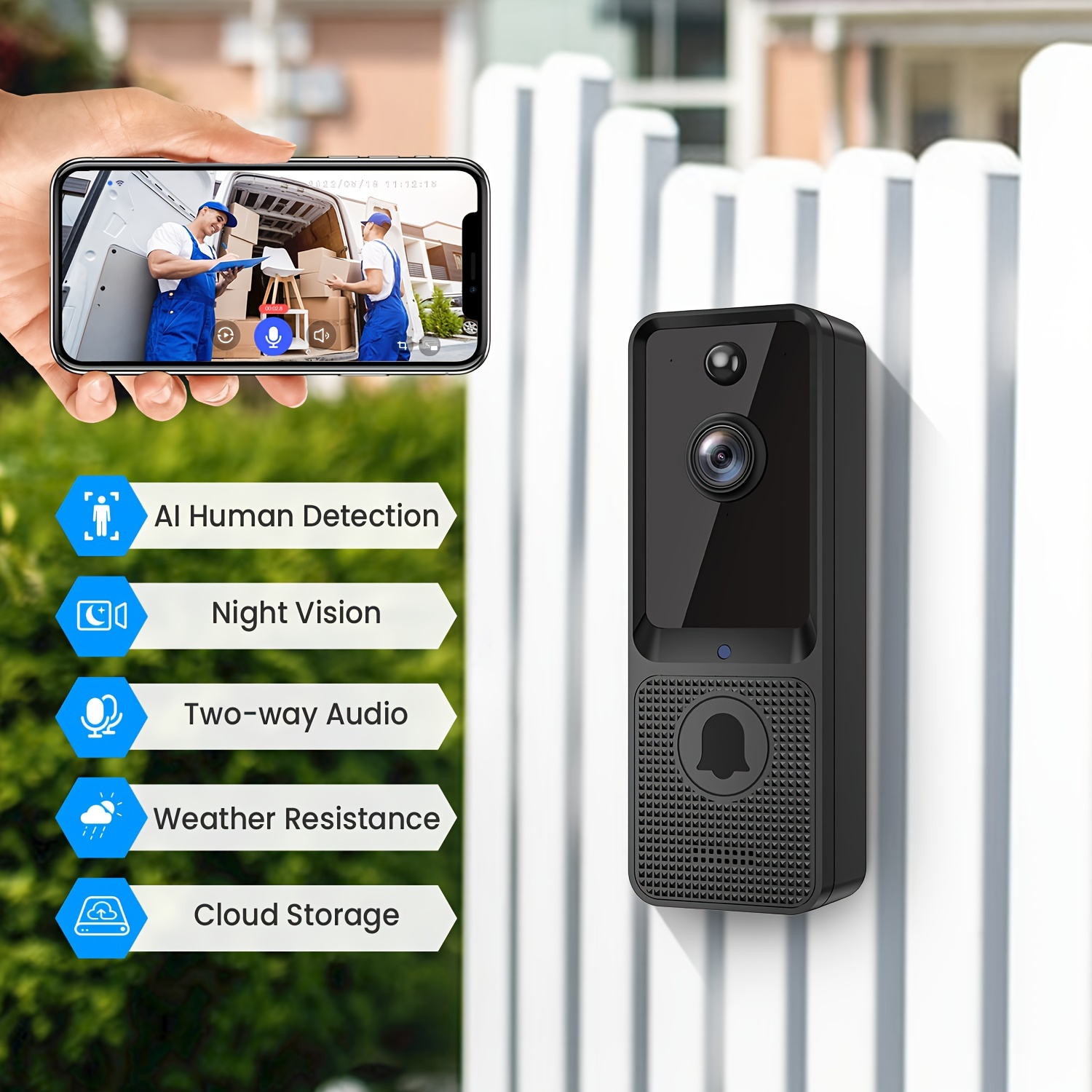 Smart Doorbell Camera Wireless Doorbell Camera Free Chim - Temu