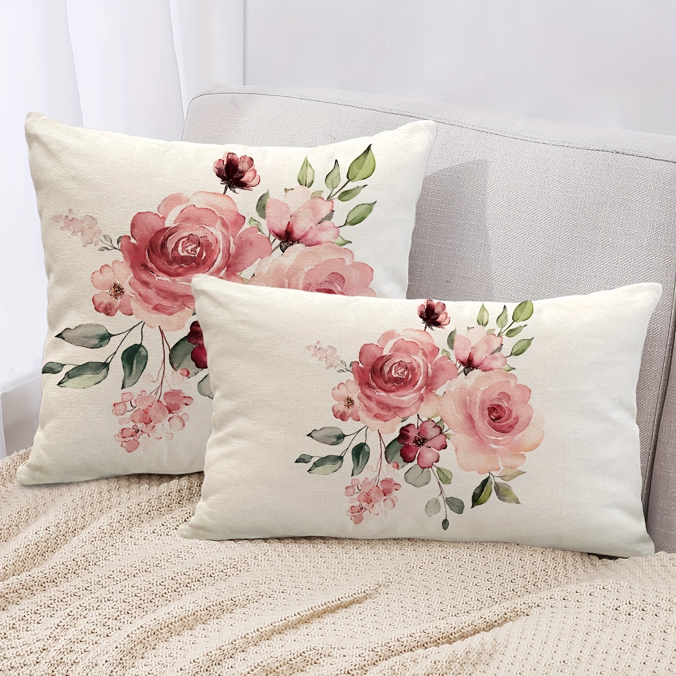 

1pc Watercolor Floral Throw Pillow Cover, Flowers Abstract Rose Romantic Decorative Cushion Cover, Home Decor For Couch Sofa Living Room Bedroom, Without Pillow Insert