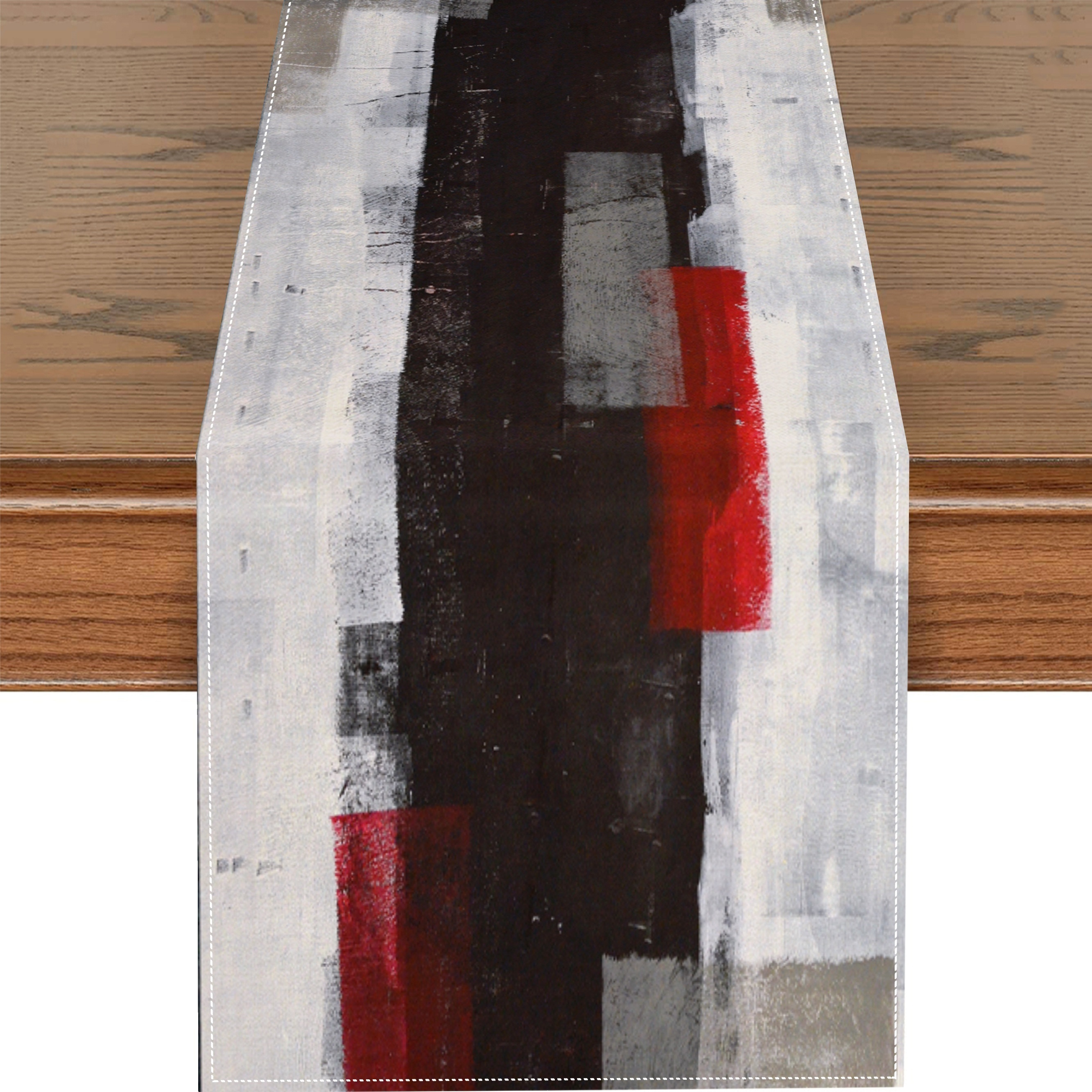 TEMU 1pc Table Runner, Farmhouse Table Runner, Modern Black And White Abstract Art Painting Cover Cloth, For Kitchen Coffee Table Family Dinners