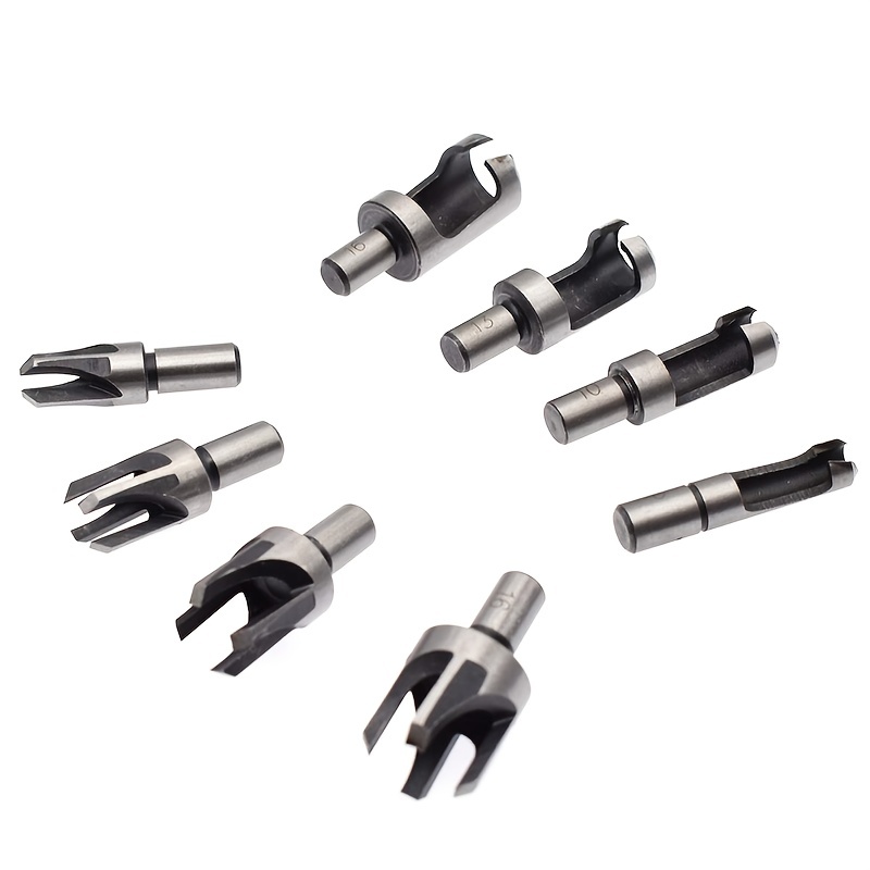 Wood Plug Cutter Set, 6mm + 10mm + 13mm + 16mm / 1/4 3/8 1/2 5/8  Straight and Tapered Drill Bit Cutting Tool for Woodworking 