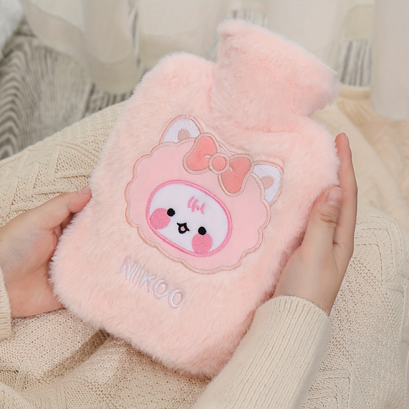 1pc Winter Pvc Hot Water Bag, Cartoon Plush Hot Water Bottle For Students,  Cute Warm Baby Water Bag