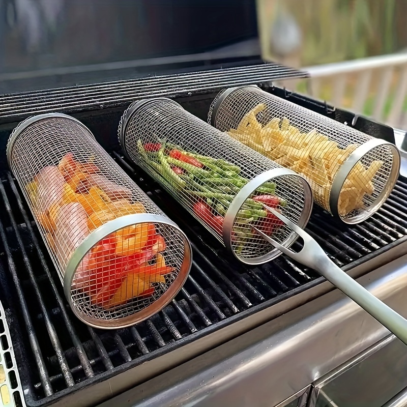 Greatest Grilling Basket Ever Stainless Steel Rolling Barbecue Rack Basket Barbecue Mesh Bbq Tool - Temu