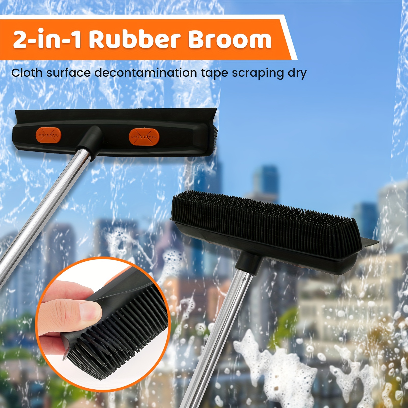Rubber Broom With Squeegee Brush With Scraper And Microfiber - Temu