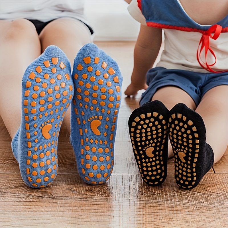 6 Pairs Solid Non-Slip Floor Socks for Kids & Adults - Trampoline Socks