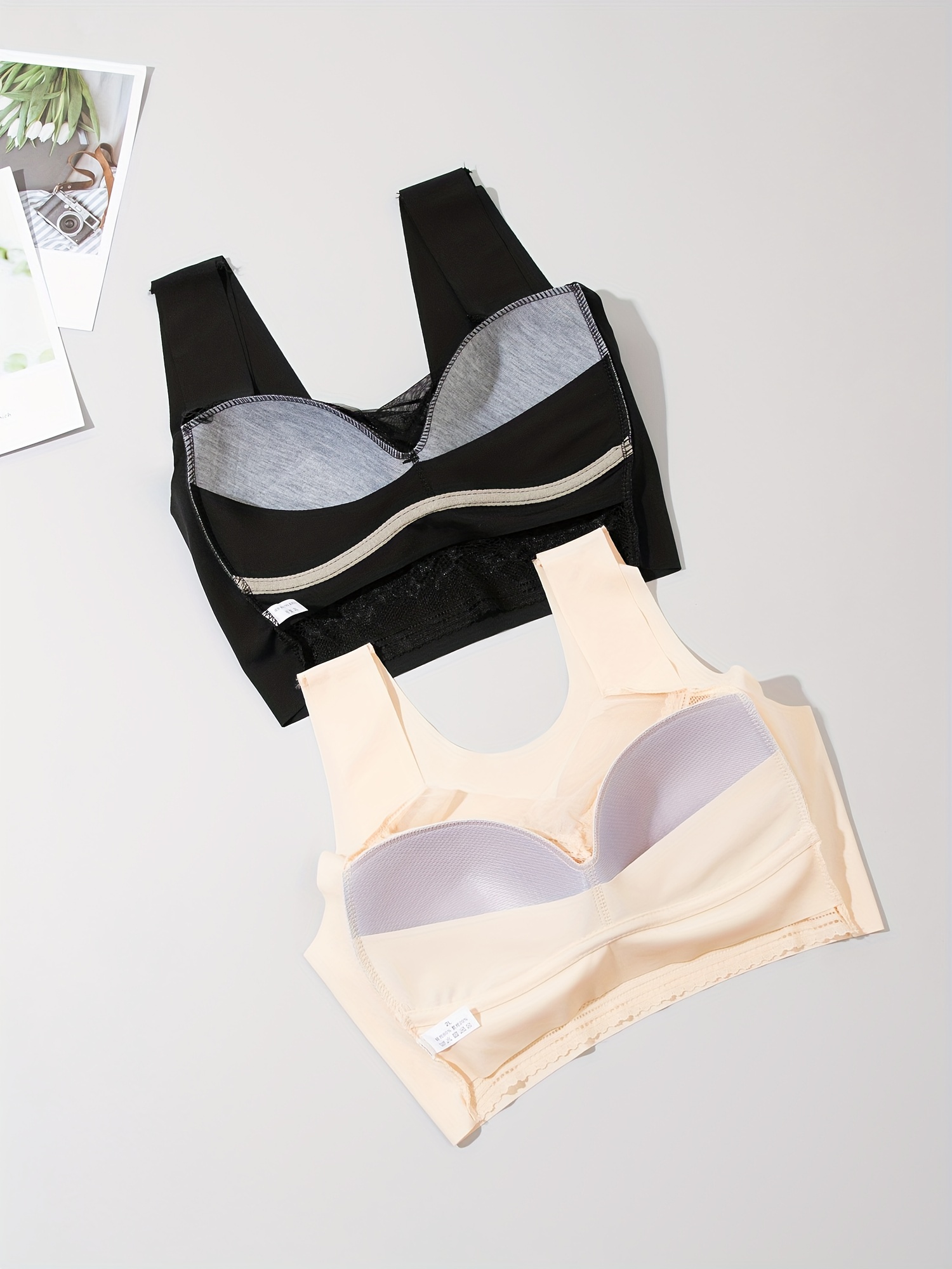 2pcs Contrast Lace Wireless Bras, Comfy & Breathable Full Coverage Bra,  Women's Lingerie & Underwear