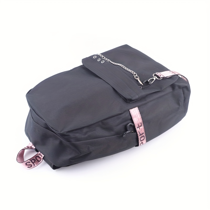 Kpop Canvas Backpack Casual Floral Print School Bag Chain Decor