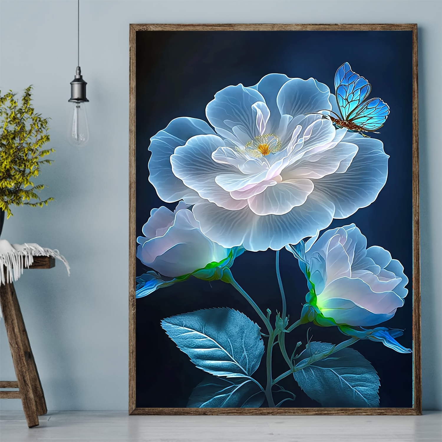 Canvas Painting Fluorescent Blue Floral Wall Art Canvas Art - Temu Canada