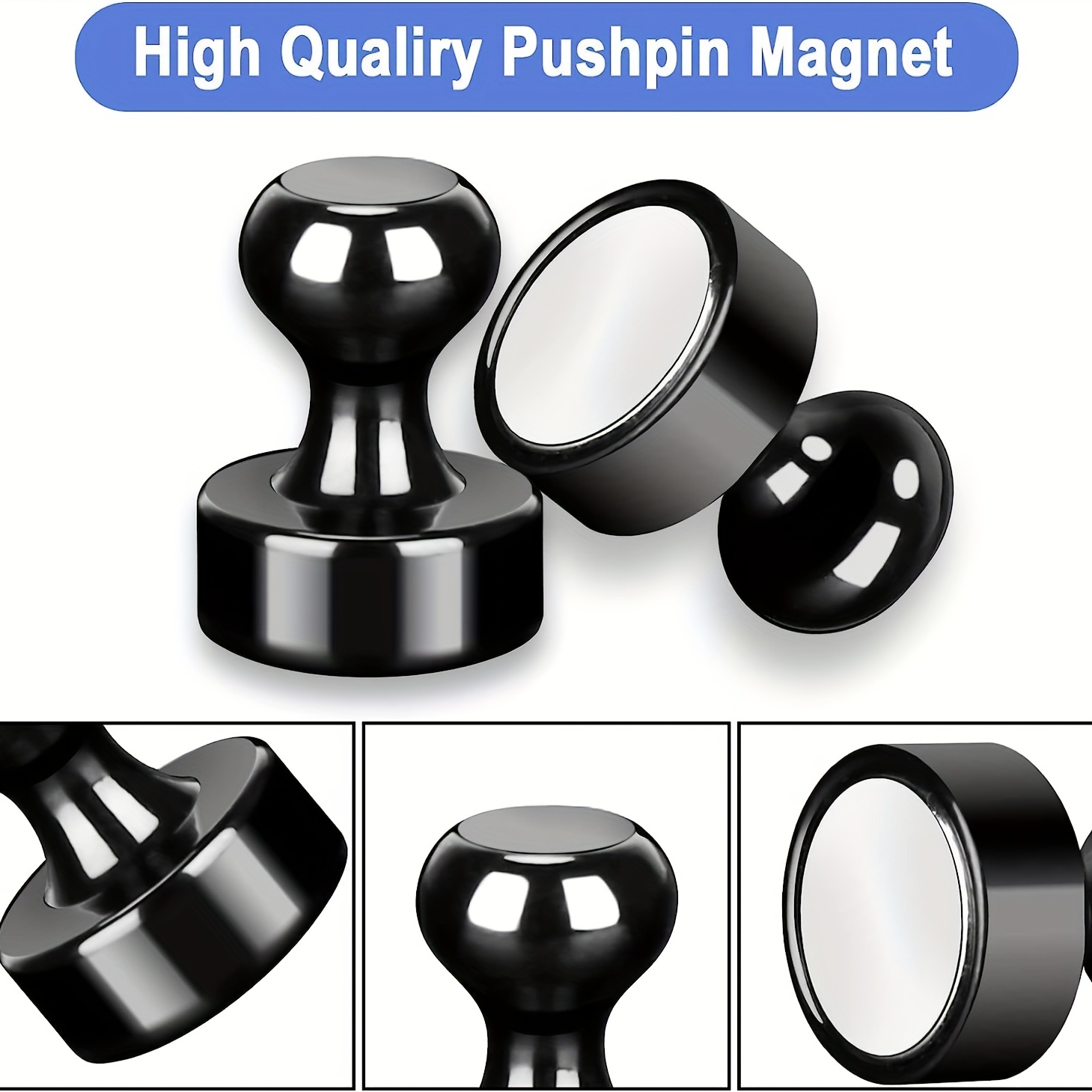 Metallic Magnets Black Magnetic Push Pins Refrigerator - Temu