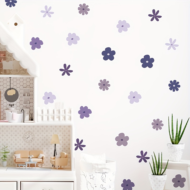 Sticker mural Romantique Violet Fleurs Mur Autocollant Maison Décoration  Murale Salon Chambre Décor Aquarelle Papier peint