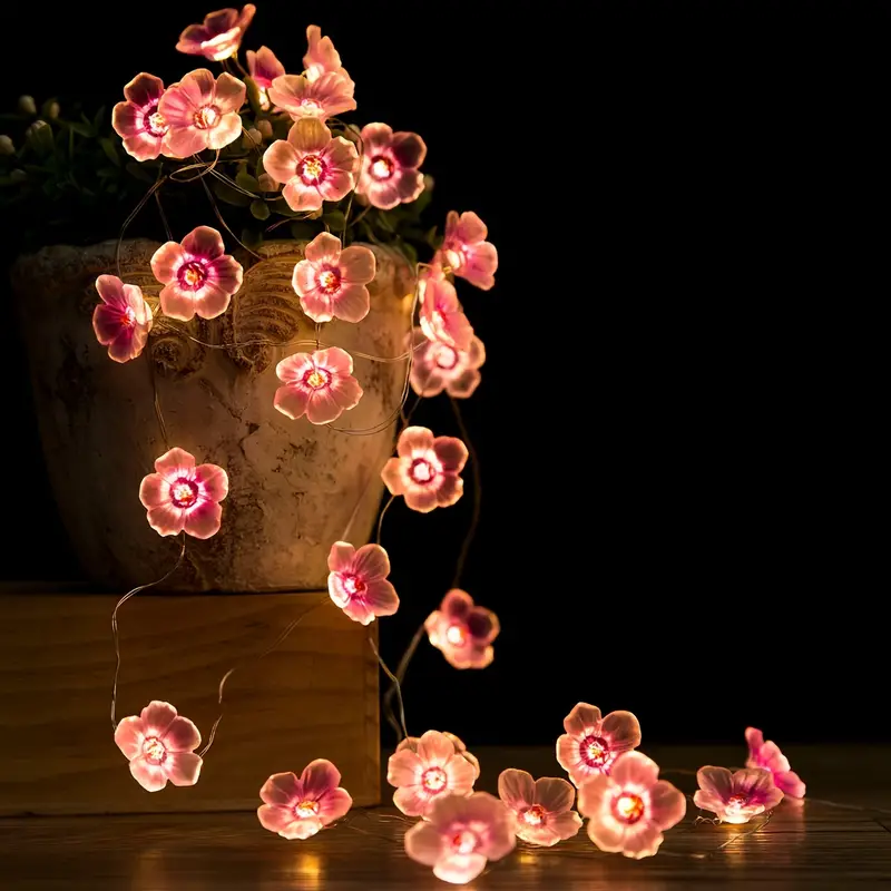led cherry blossom flower shape lights, 1pc led cherry blossom flower shape lights string bedroom pink decorative lights string 1m with 10 lights details 1