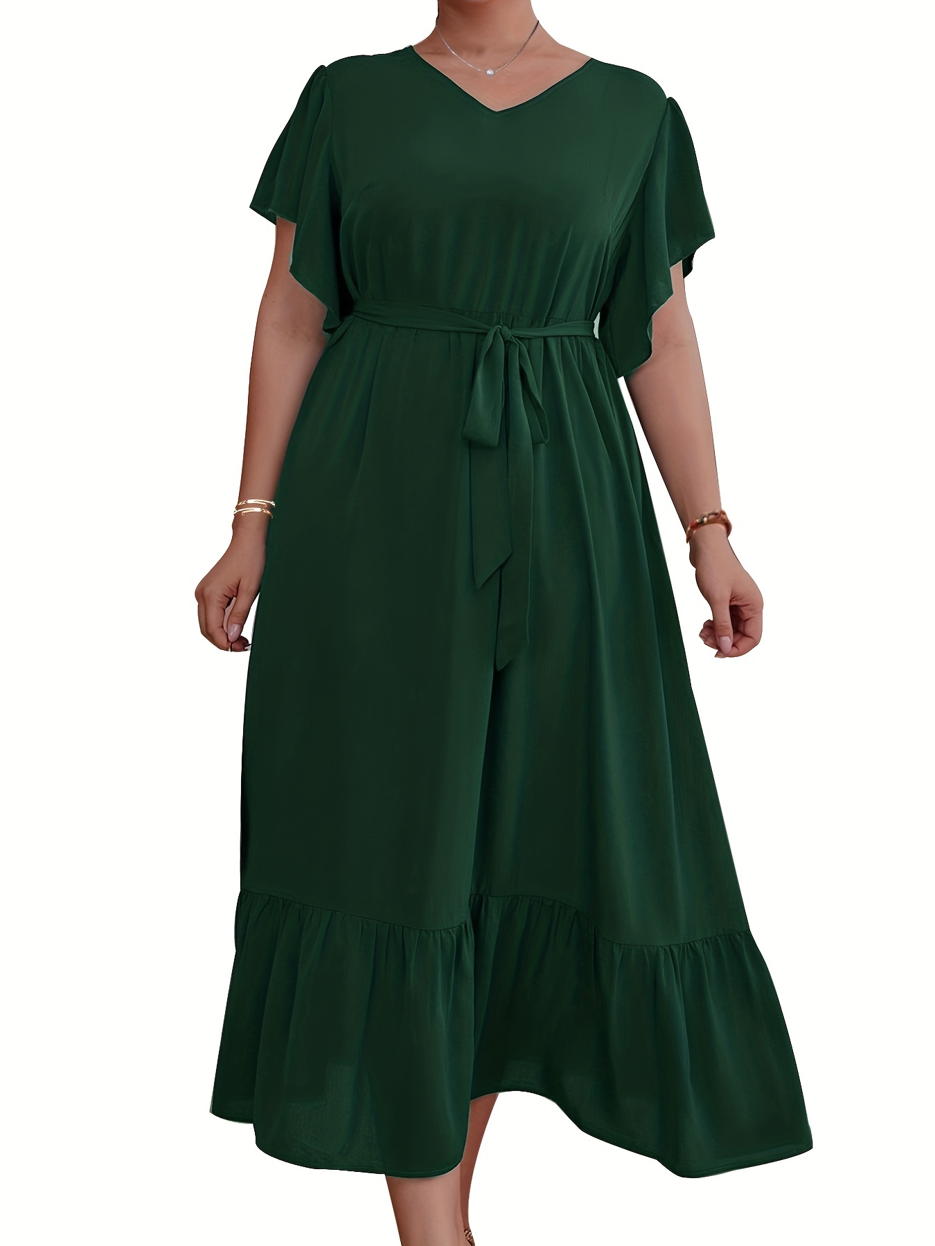 Plus Size Solid Short Sleeve Maxi Dress Women's Plus Medium - Temu