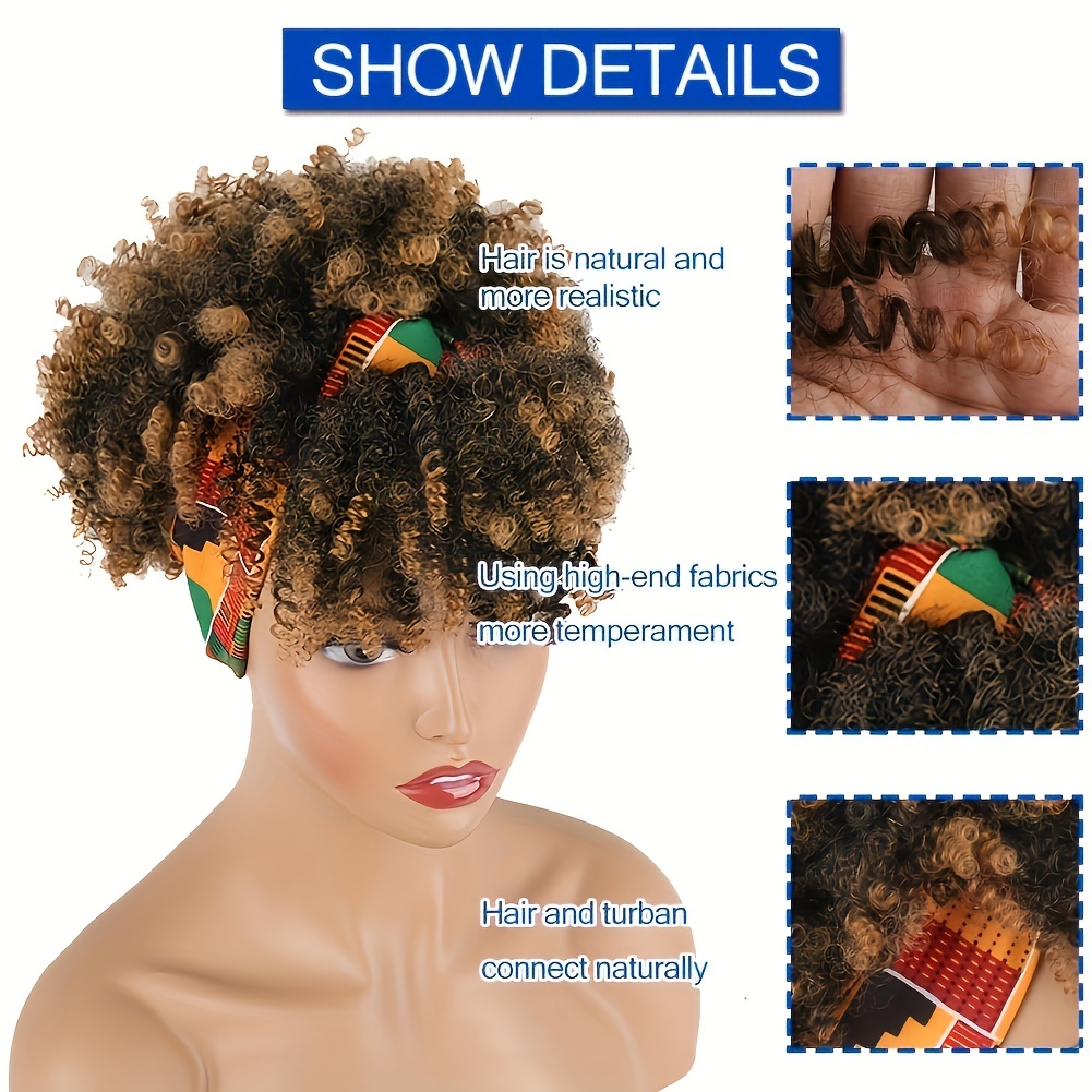 brown   hair topper headband hair extensions with bangs for women synthetic short afro   headband hair topper brown hair extensions with headband music festival details 5