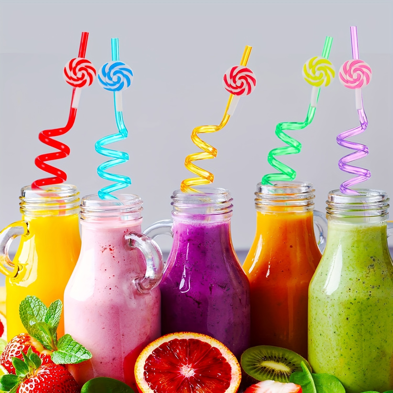 4pcs Candy Reusable Plastic Straws Colored Party Drinking Straws