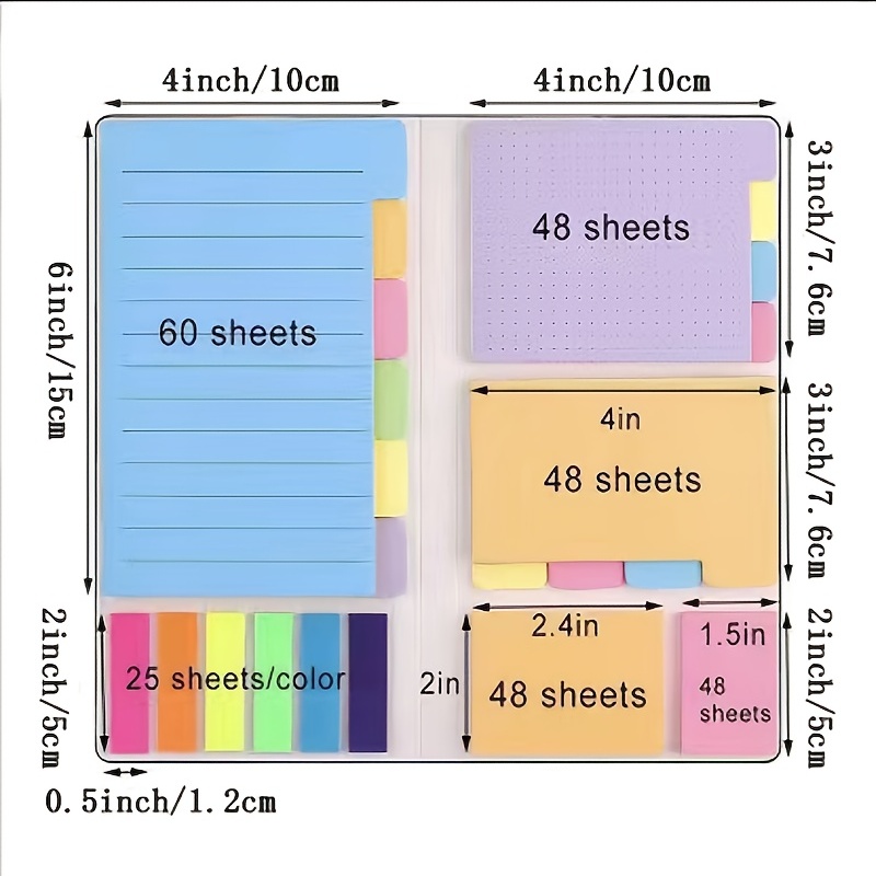 Office Supplies Divider Sticky Notes Tabs,School Supplies, Tabbed Self-Stick  Lined Note Pad, 4 X 6 Inches, 64 Ruled Notes Per Pack, 8 Pack 