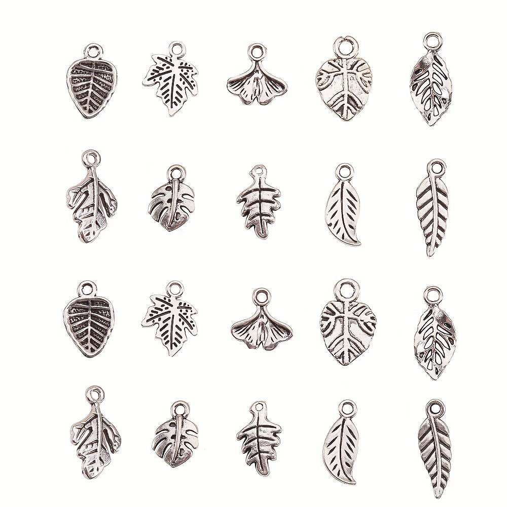 50pcs Antique Silver Tree Leaf Charms