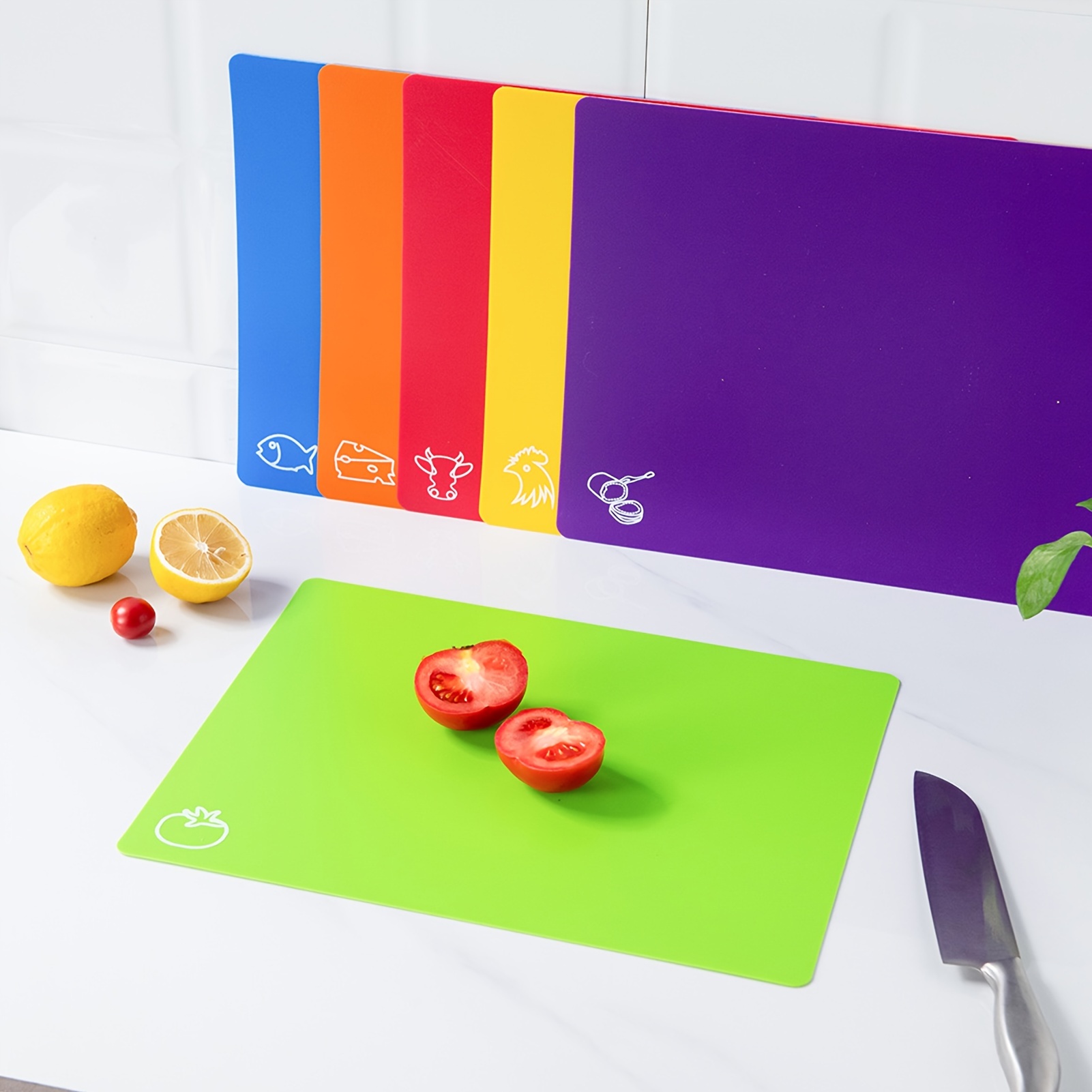 Kitchen Plastic Cutting Board Set - Extra Thick Flexible Cutting
