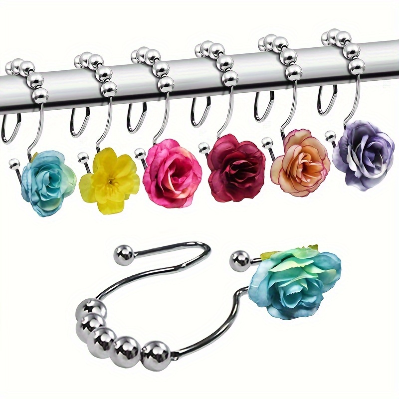 Floral Design Shower Curtain Hooks Five bead Double sided - Temu