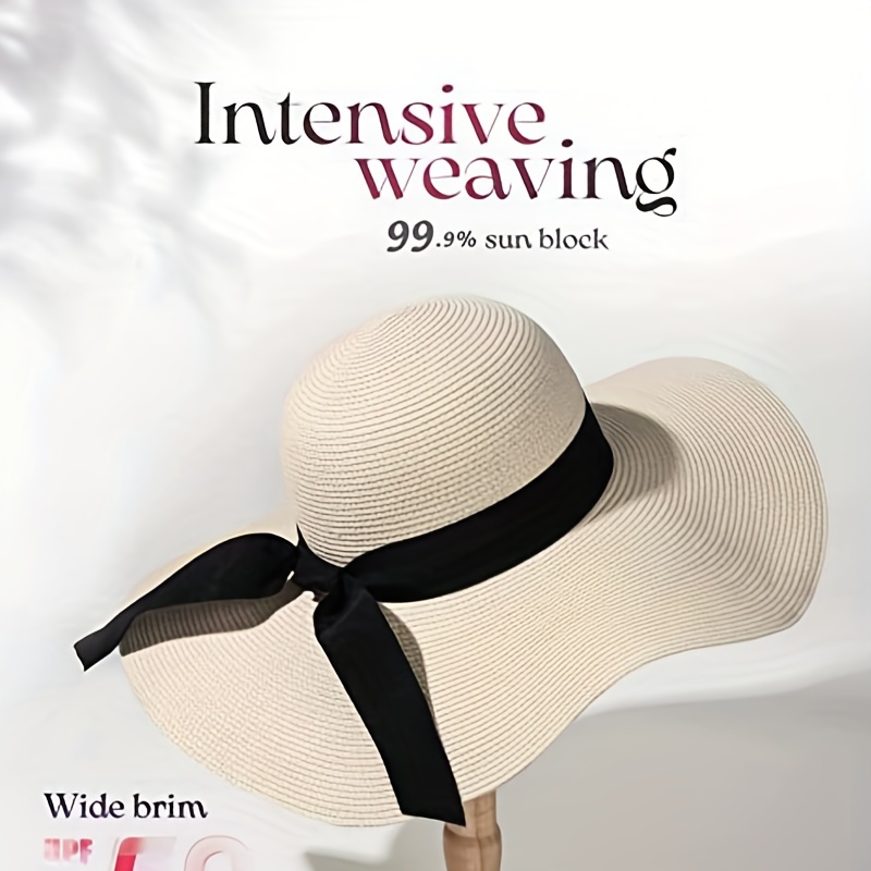 Women's Foldable Floppy Sun Hat Wide Brim UV Protection Straw Hat Solid