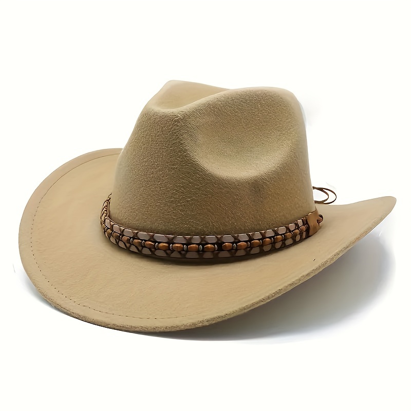 1 Pièce Chapeau De Cowboy Féminin De Style Occidental Avec Décoration  Métallique, Large Bord Et Bord Roulé En Laine, Mode en ligne