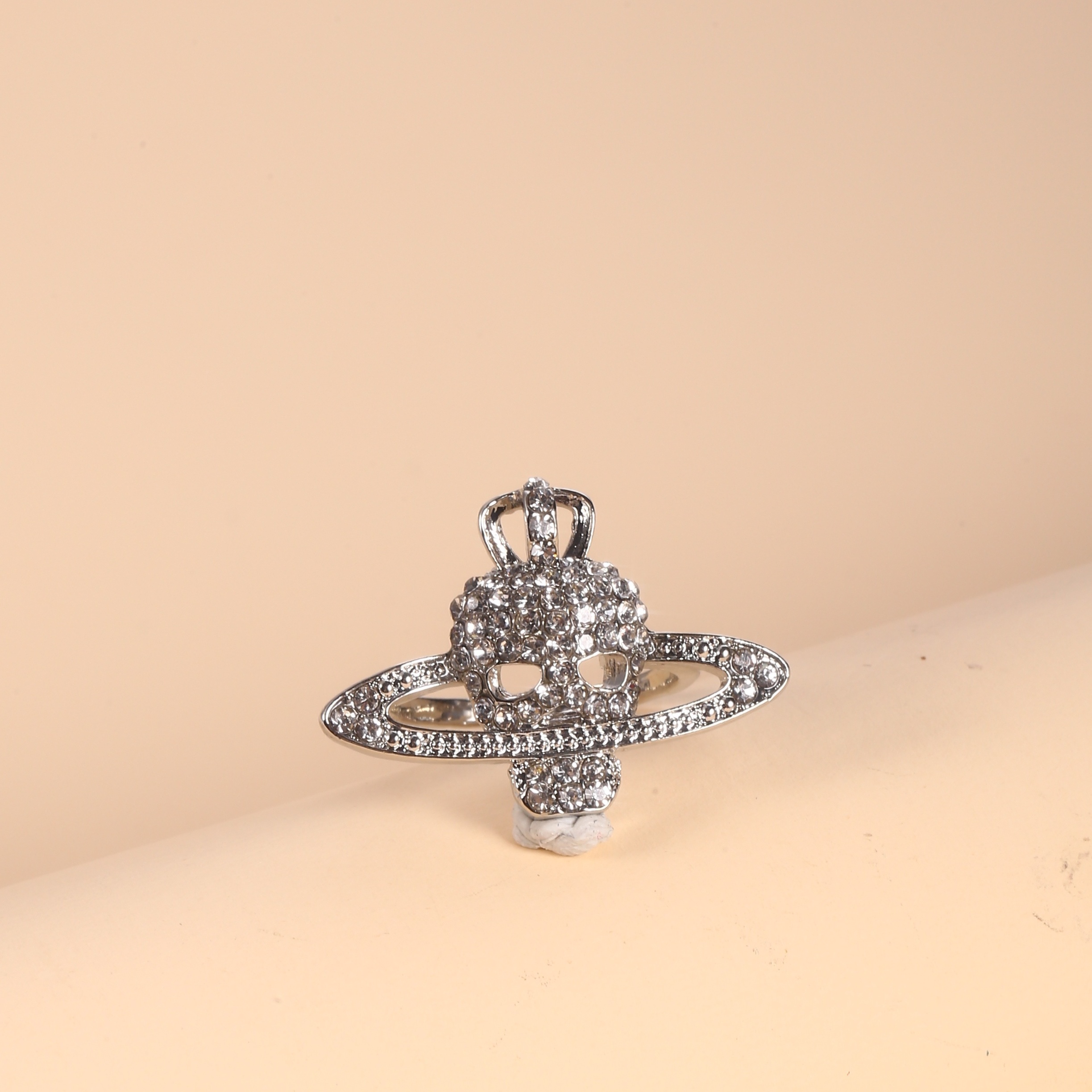 Men's Rhinestone Inlaid Skull Decor Cuff Ring, Statement