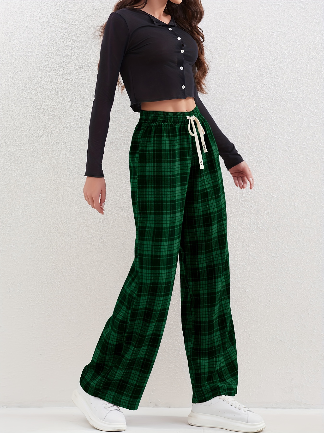 Green plaid hot sale trousers womens