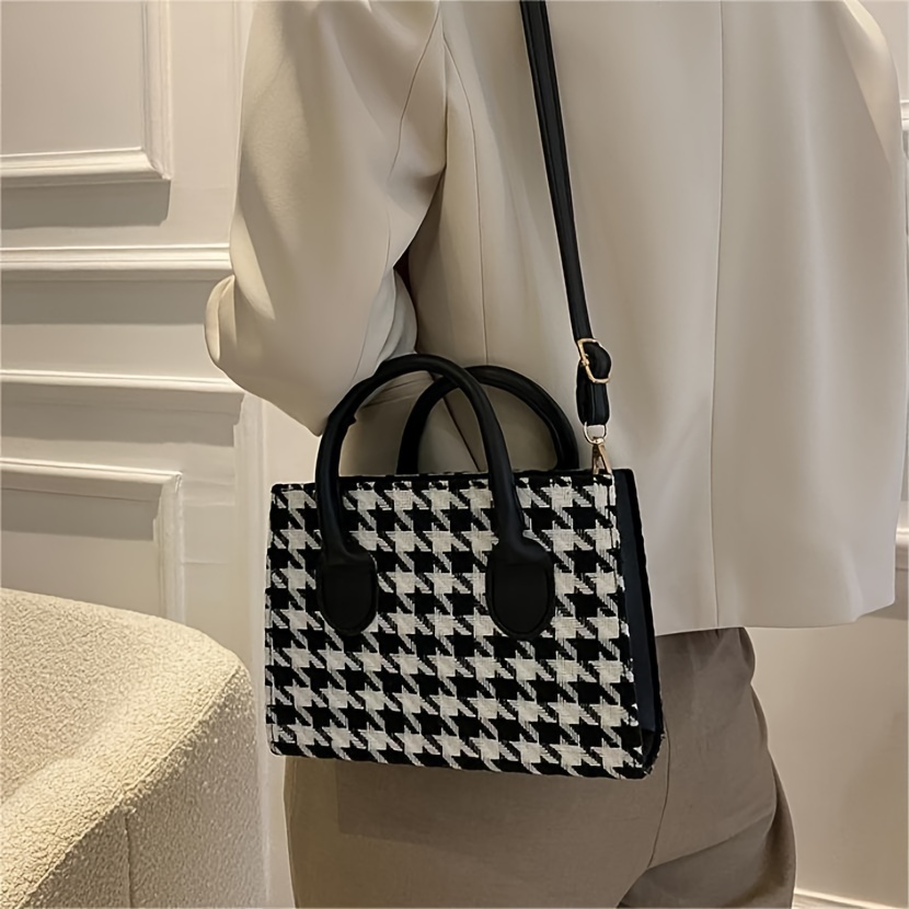 Small handbag/Shoulder bag - Black/houndstooth-patterned - Ladies