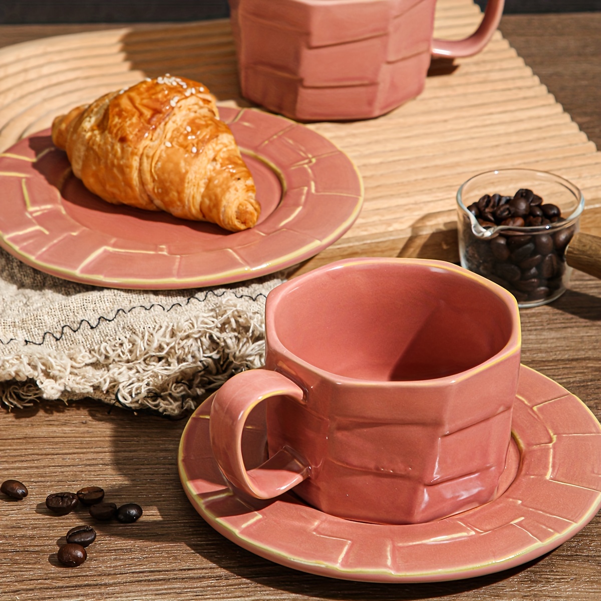 Flower Pearl Ceramic Coffee Milk Tea Cup Plate Set, English Afternoon