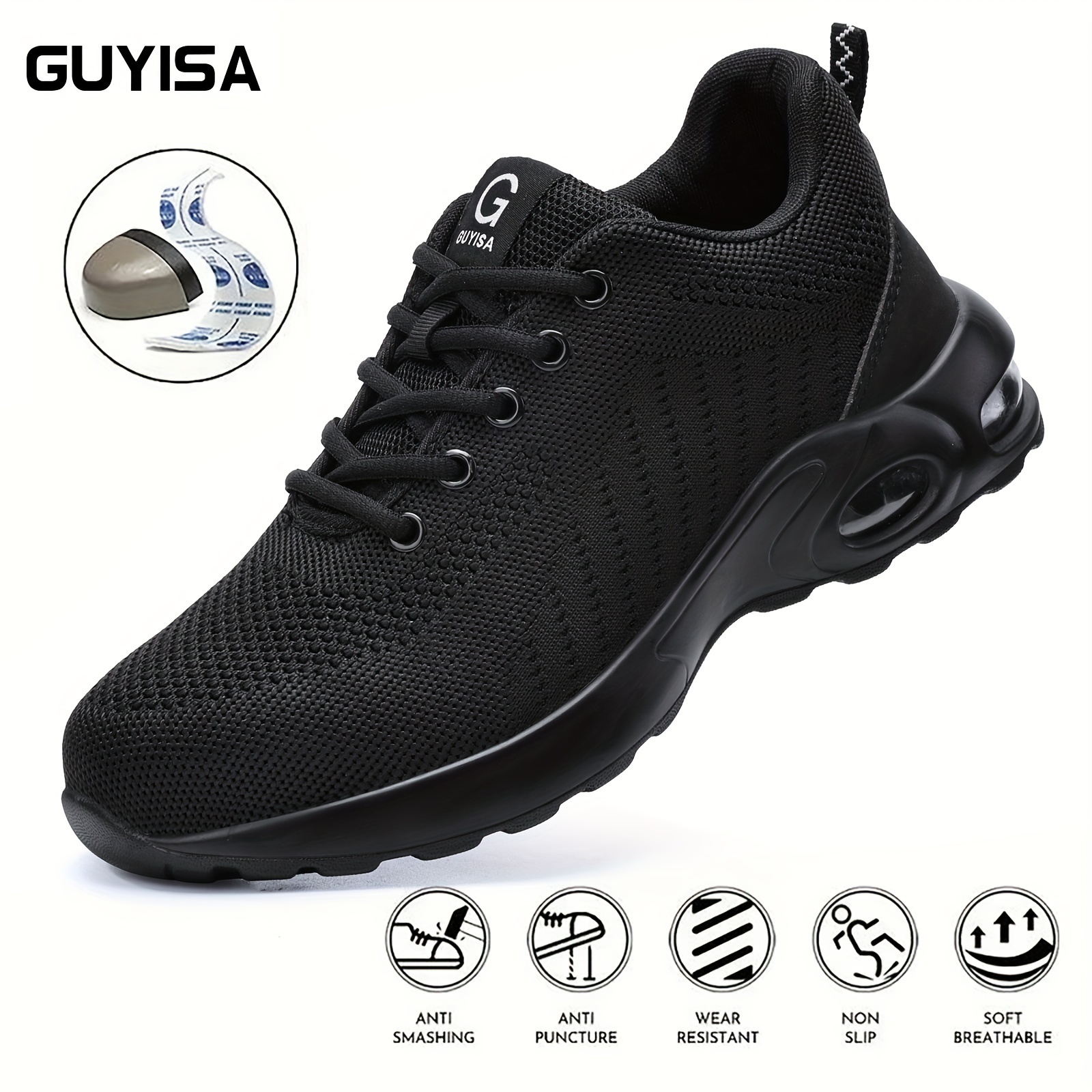 Guyisa-zapatos de seguridad transpirables de malla para hombre, zapatillas  de trabajo ligeras antigolpes a prueba de perforaciones, botas de seguridad  para el trabajo