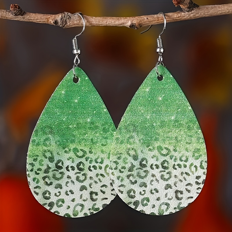 Green Leopard Print Drop Earrings For Men Daily Decoration