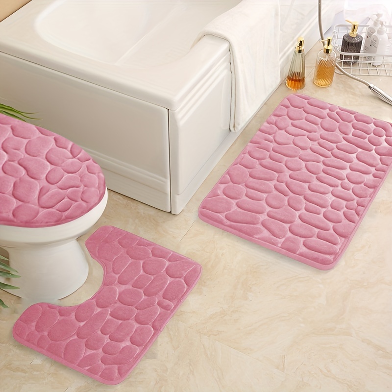 Memory Foam Bath Mat Cobblestone Bathroom Rugs Super Water Absorbent Bath  Mats for Bathroom Machine Washable Bath Rugs(20 x 32 ,Pink) 