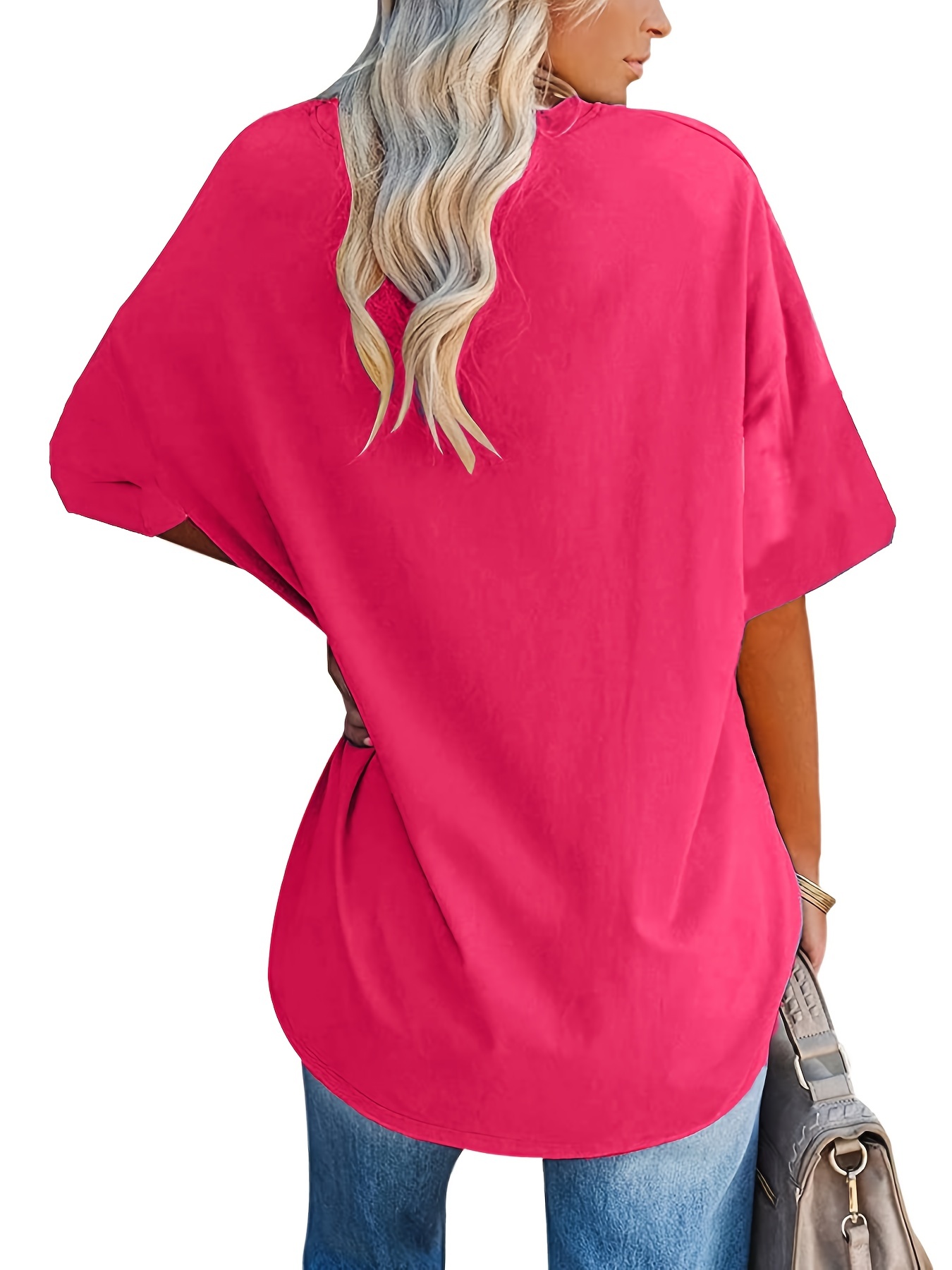 Plus Size Basic T-shirt, Women's Plus Plain Short Sleeve Round Neck Medium Stretch T-shirt