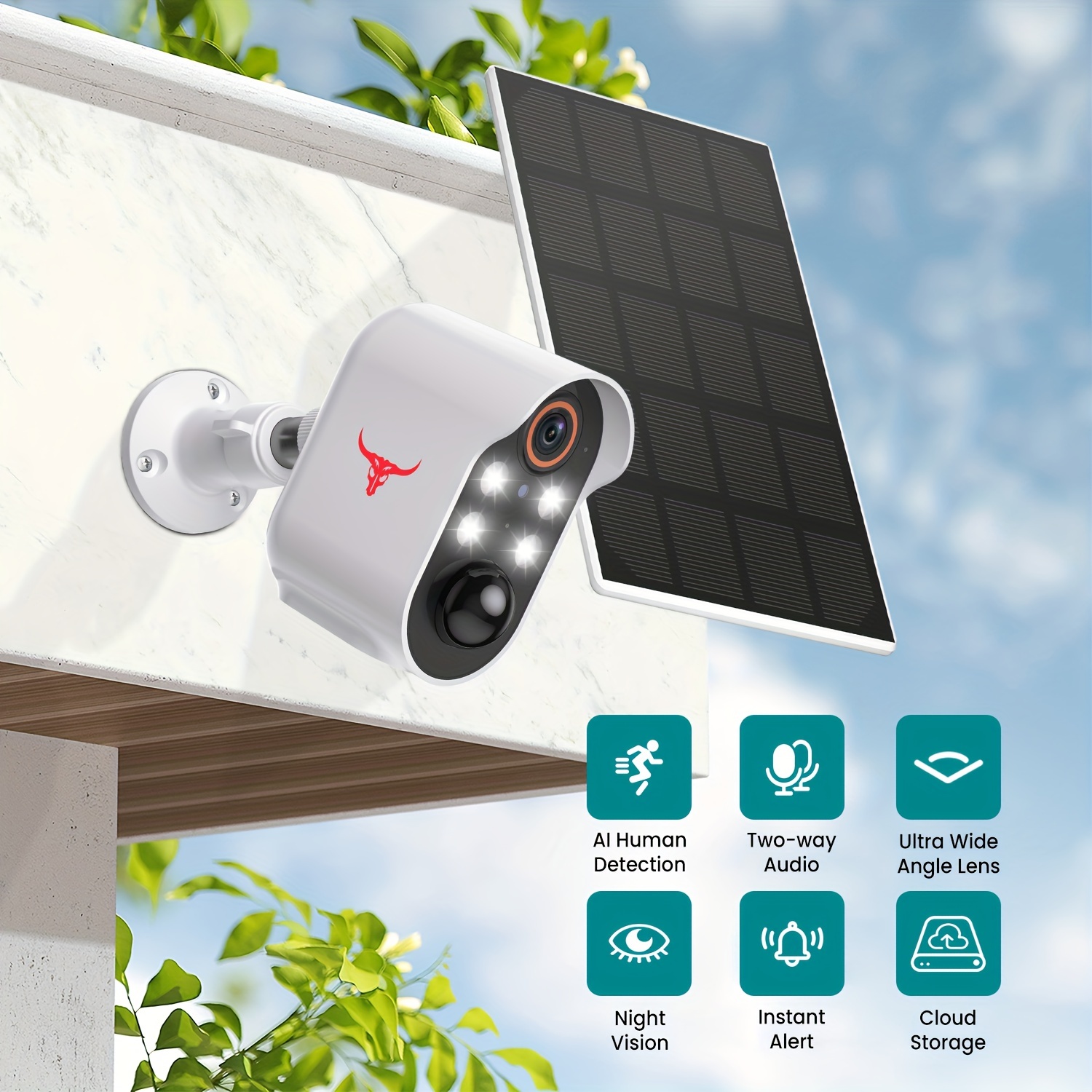 2K Camara Solar Inalambrica De Seguridad Wifi IP66 Para Casas Exterior Con  Audio