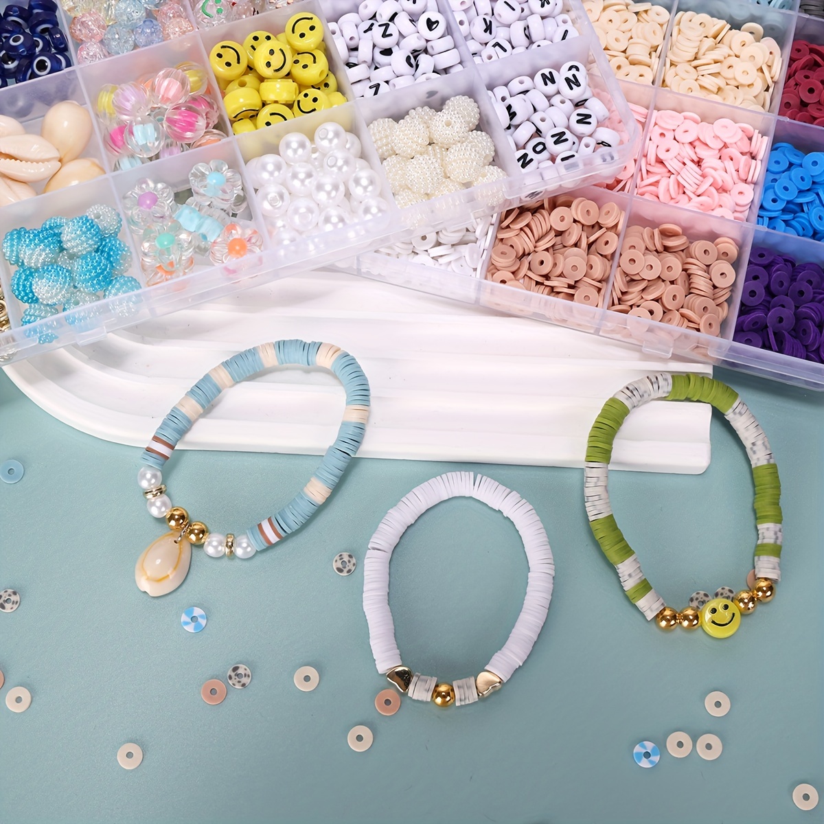 Clay Beads Bracelet Making Kit With Evil Eyes String Flat - Temu