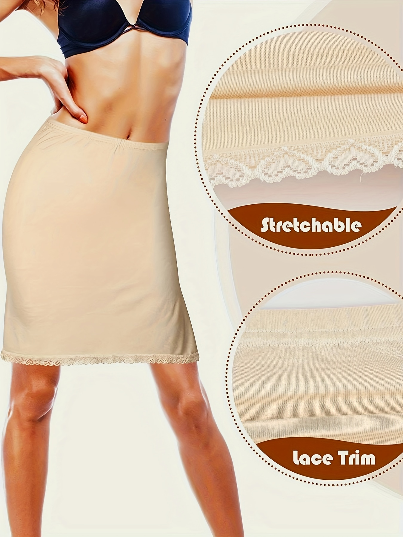 Foral Lace Trim Solid Skirt Side Split Stretch Half Slips - Temu Canada