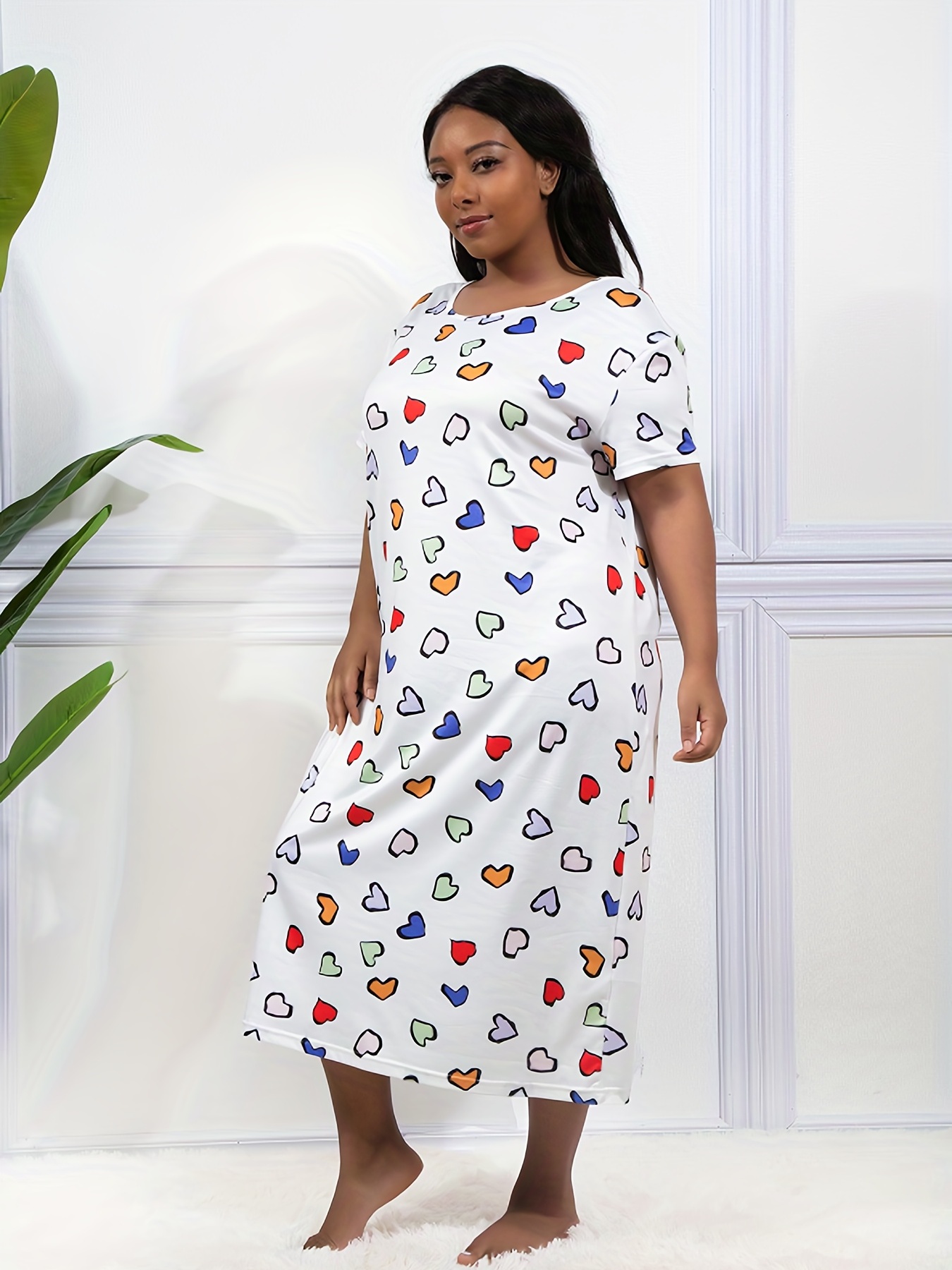 Plus Size Casual Loungewear Dress Women's Plus Heart Print - Temu