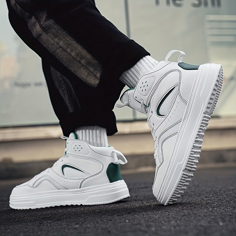 Plus Size Men's Trendy Solid/Colour Block High Top Skate Shoes, Comfy Non Slip Casual Soft Sole Sneakers For Men's Outdoor Activities