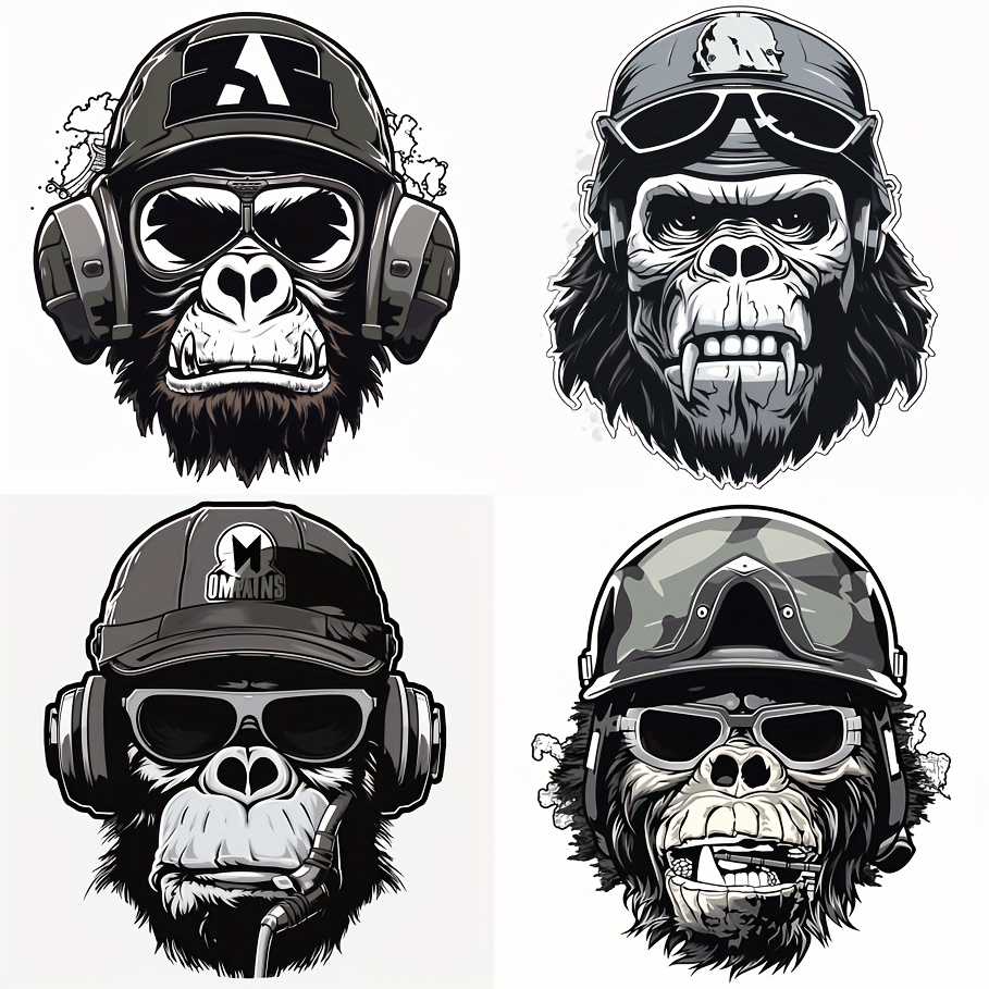 4in1 Ew Designs Cool Black And White Gorilla Monkey Soldier - Temu