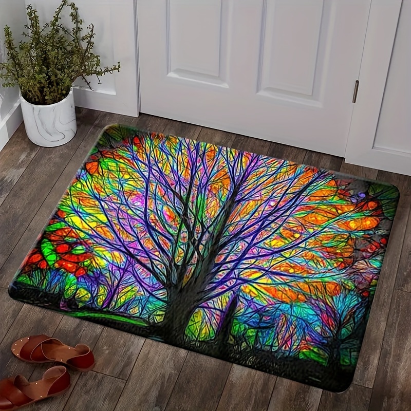 Kitchen Mat Tree Kitchen Mats for Floor 2 Piece, Colorful Rug Anti