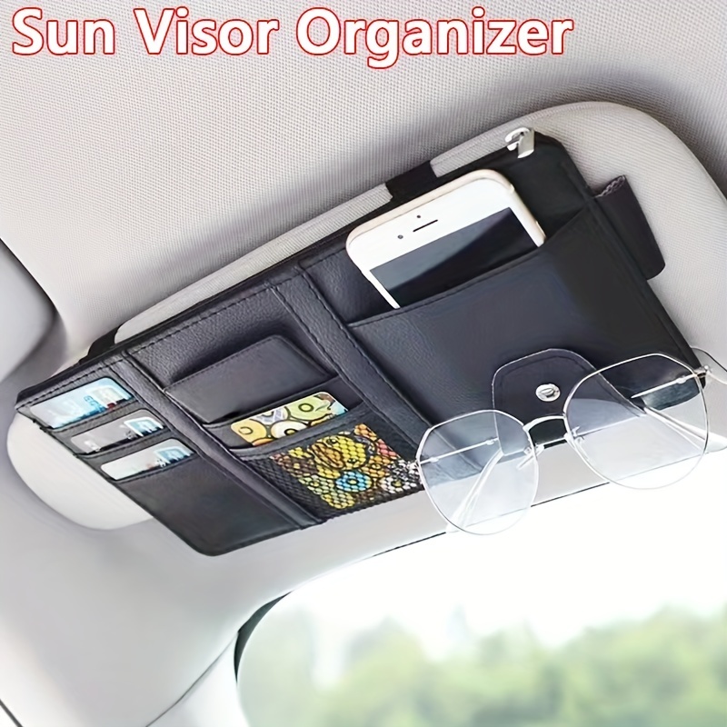 Pare-soleil multifonctionnel pour voiture, porte-cartes, sac de rangement  de billets (noir)