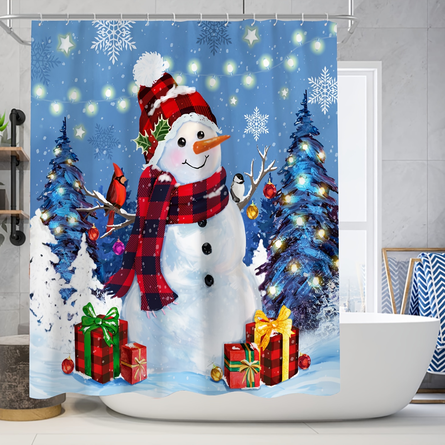 Purple Snowman Shower Curtain Set Decorative Bathroom - Temu