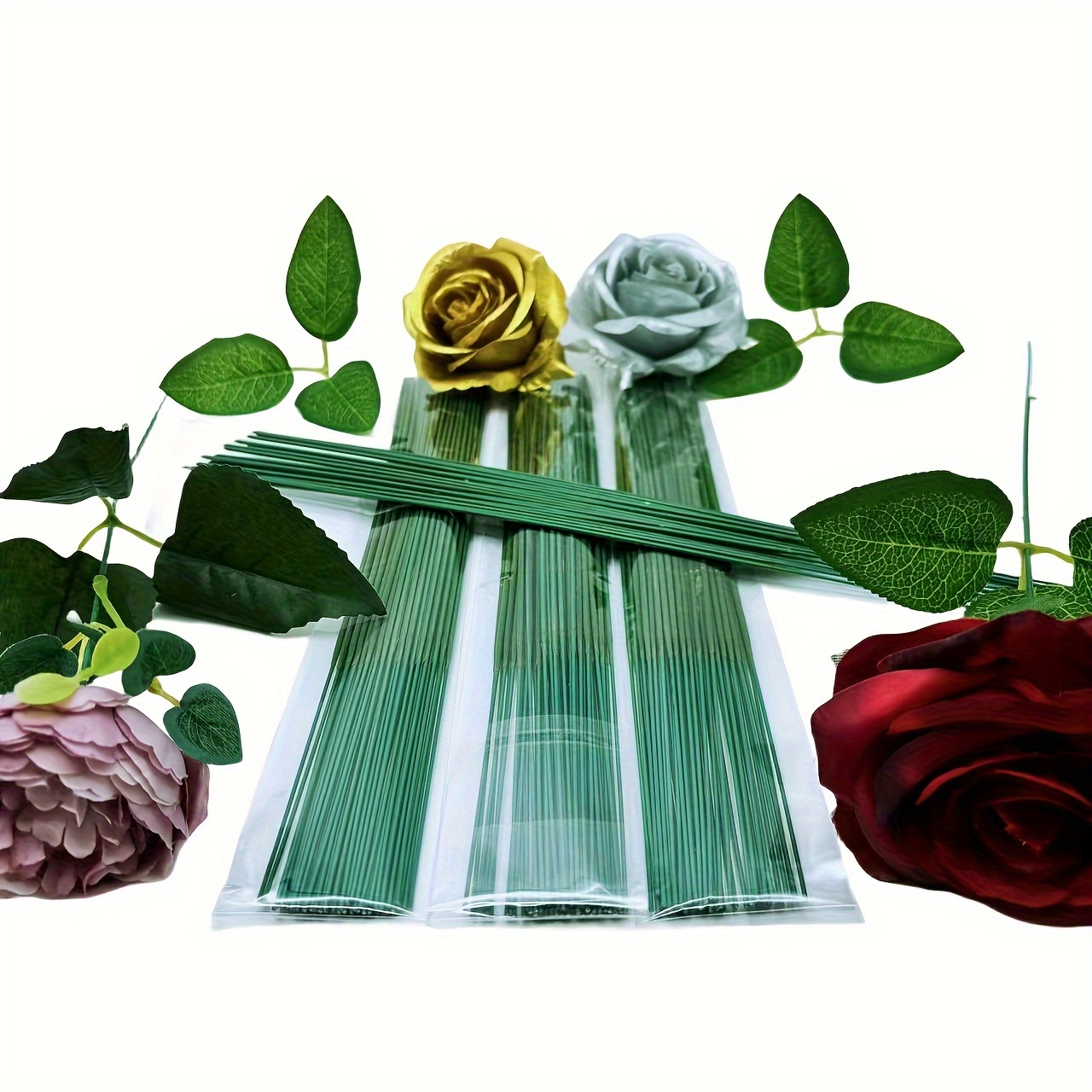 50pcs Artificial Flower Stems For Diy Handmade Bouquet Flower Leaf Vein  Wedding Home Decoration