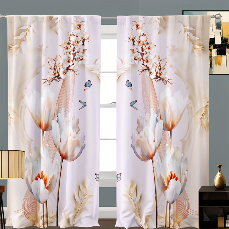 Cortinas elegantes con estampado de tulipanes de 36 pulgadas de largo para  sala de estar, baño, cocina, dormitorio, cortinas con bolsillo para barra