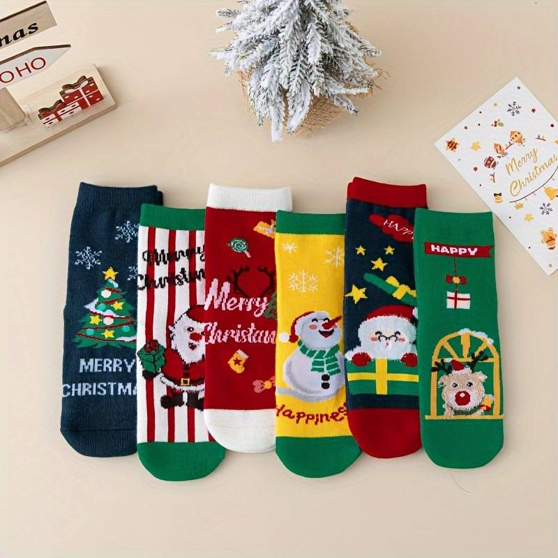 Lot Familial De 6 Paires De Chaussettes De Noël | Taille Unique Homme/femme | Coton élastique, Motifs Festifs