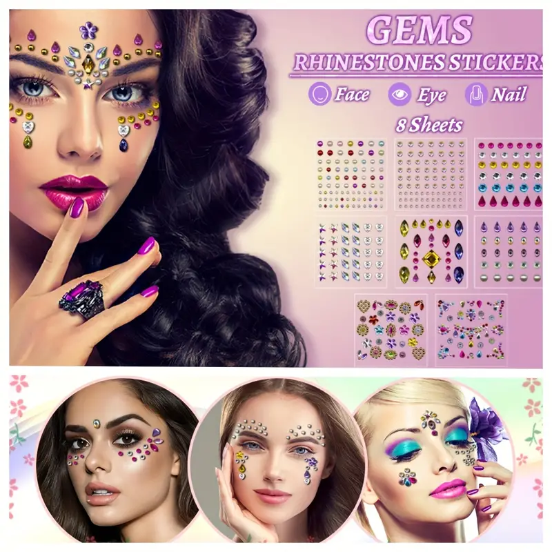 Face Gems Self Adhesive Face Rhinestones For Makeup Festival - Temu