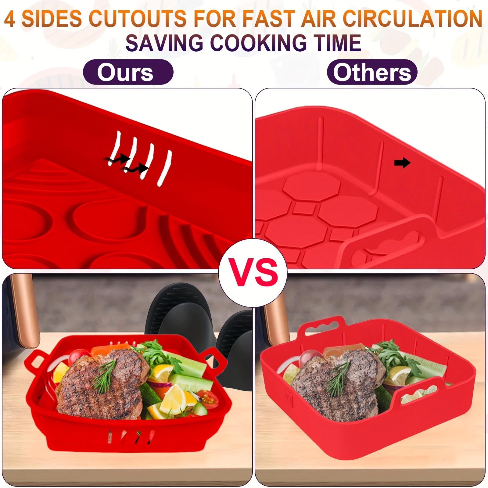 1PC Reusable Non-Slip Silicone Air Fryer Mat Square Round Liners