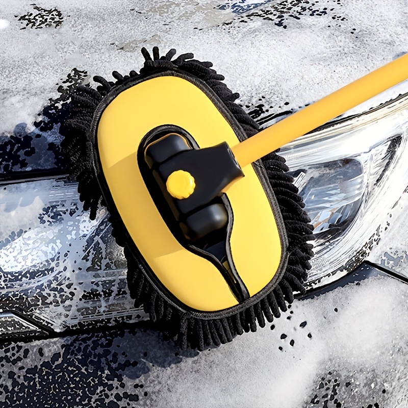 Protoiya Car Wash Brush with Long Handle 15° Bend Car Cleaning Mop 90°  Rotating Chenille Broom Flexible Auto Telescoping Mop Car Windshield Window