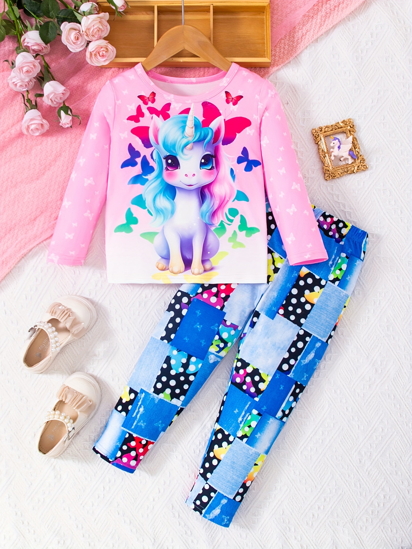 Girls Lovely Unicorn Butterfly Graphic Long Sleeve T shirt - Temu