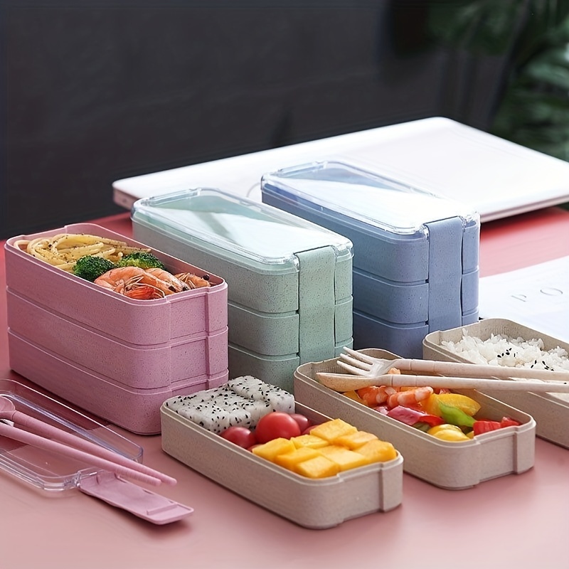 3 Layer Lunch Box Spoon Fork Dinnerware Bento Box Set Food Storage  Microwave UK