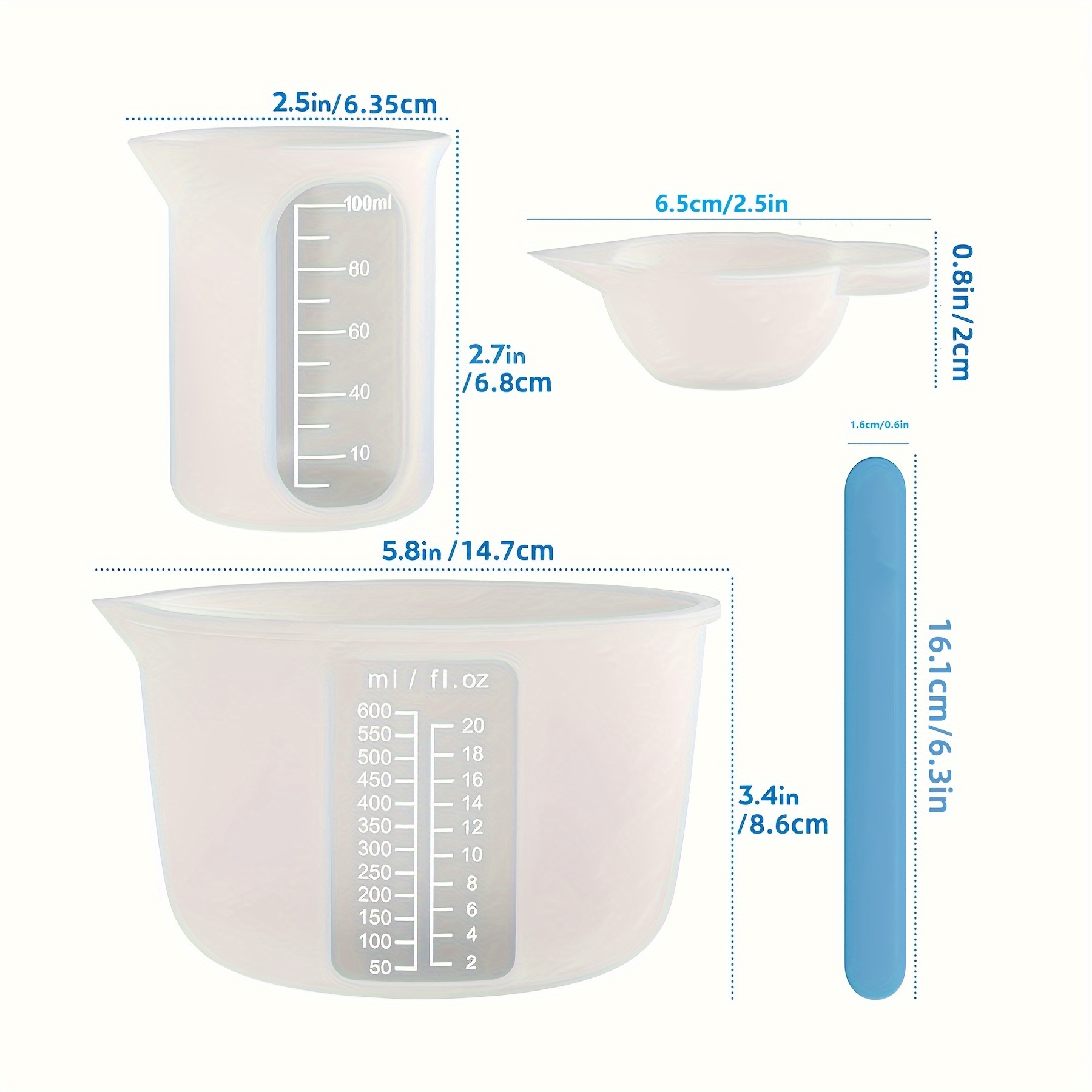LICHENGTAI Silicone Resin Measuring Cups Tool Kit Large Epoxy Resin Mixing  Bowl Jewelry Making Waxing Mold with Silicone Stir Sticks Pipettes Finger  Cots Type 2 