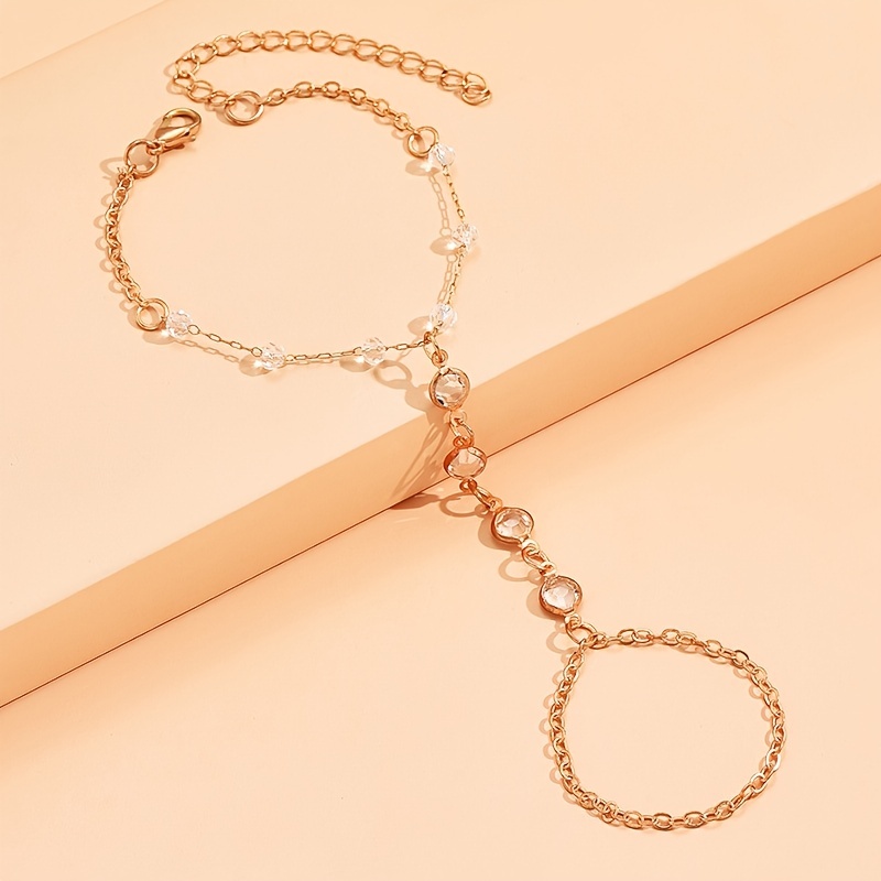Crystal Finger Ring Chain Bracelet Boho Chain Bracelet - Temu Germany
